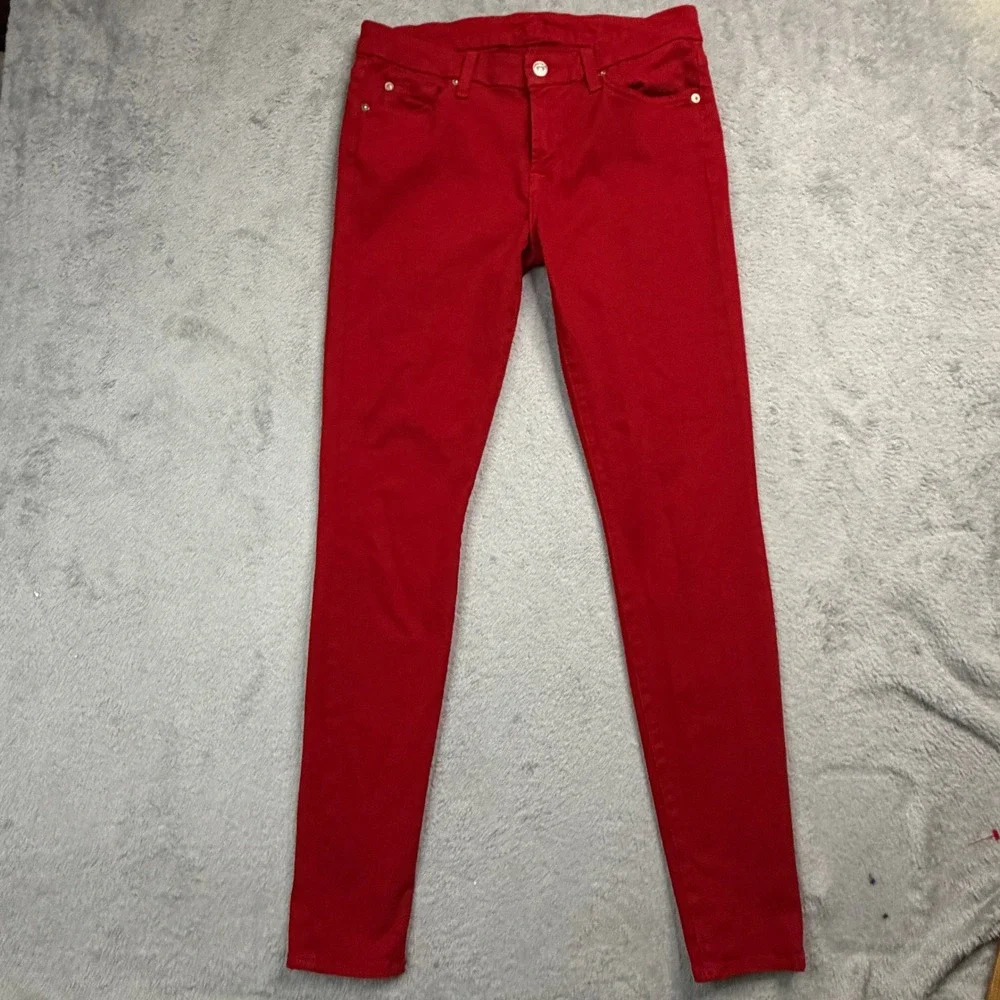 7 For All Mankind Women Red Skinny Jeans Size 30 Stretch Cotton Blend Pant